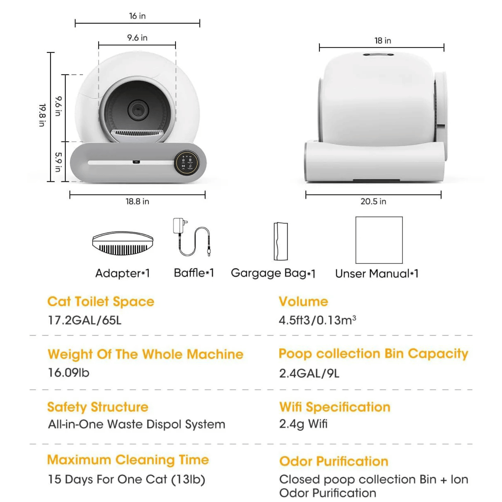Automatische Kattenbak - Zelfreinigende Kattenbak Wit - Duke & Scoop