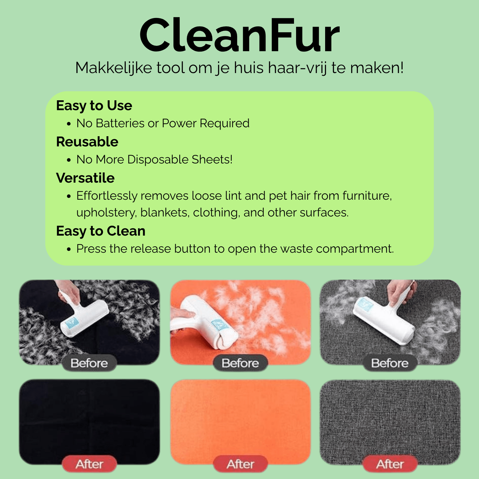 CleanFur - Herbruikbare Huisdier Haarverwijderaar - Duke & Scoop