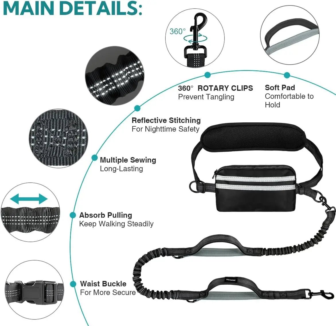 Handsfree Hondenriem met Opbergtasje - Duke & Scoop