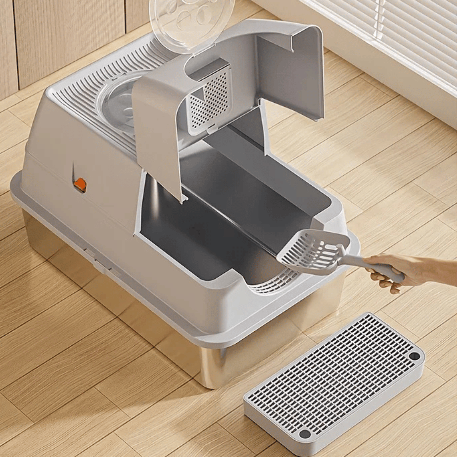 Kattenbak - RVS Kattenbak XXL - Inclusief Kattenbak schepje - Duke & Scoop