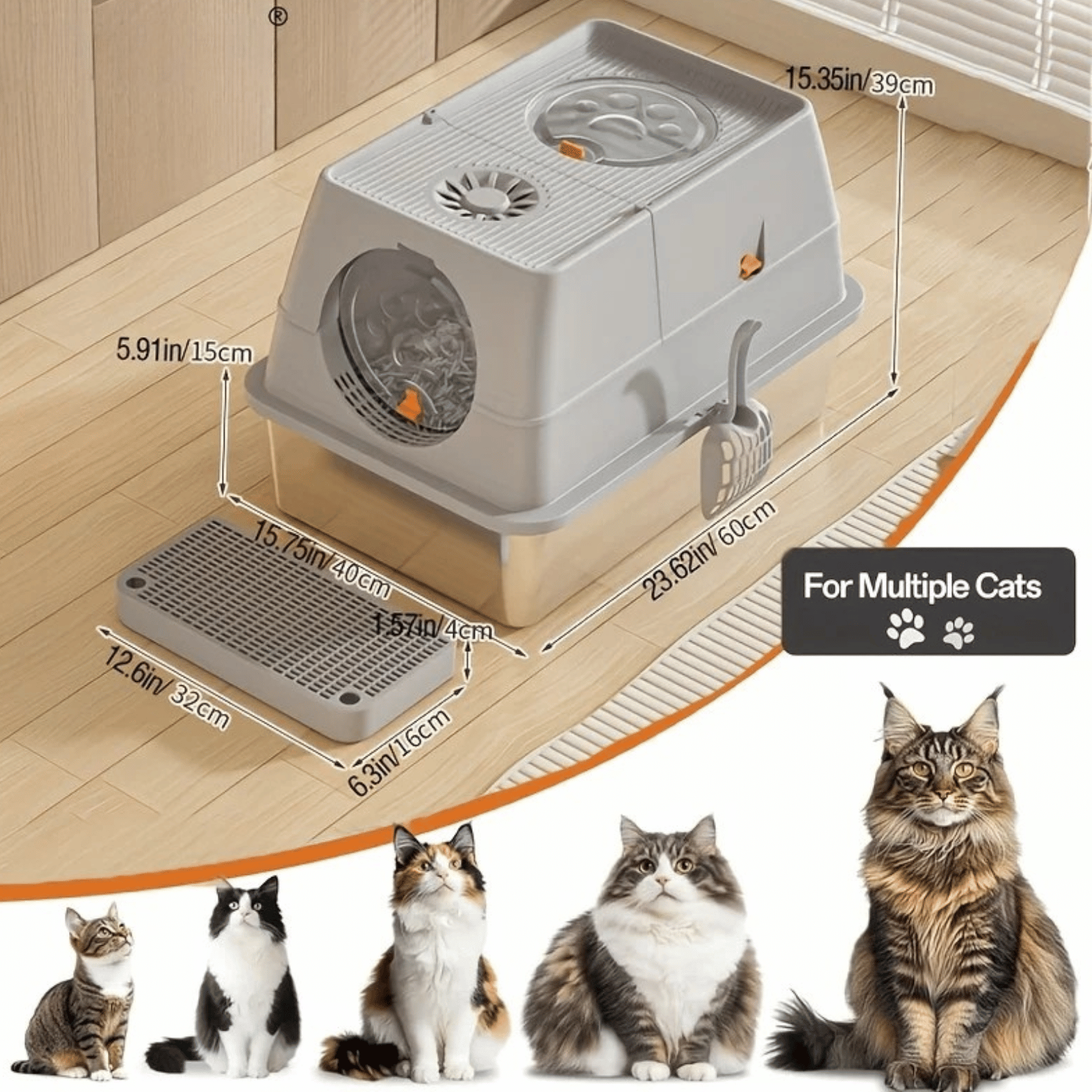 Kattenbak - RVS Kattenbak XXL - Inclusief Kattenbak schepje - Duke & Scoop