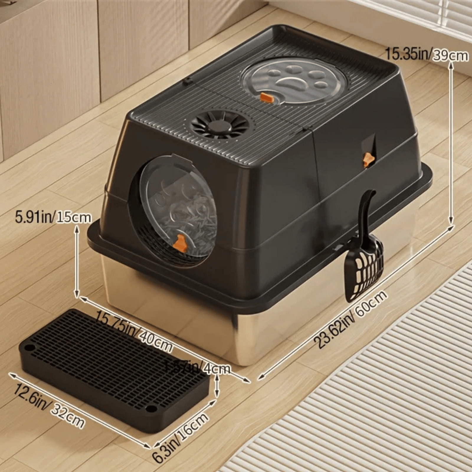 Kattenbak - RVS Kattenbak XXL - Inclusief Kattenbak schepje - Duke & Scoop