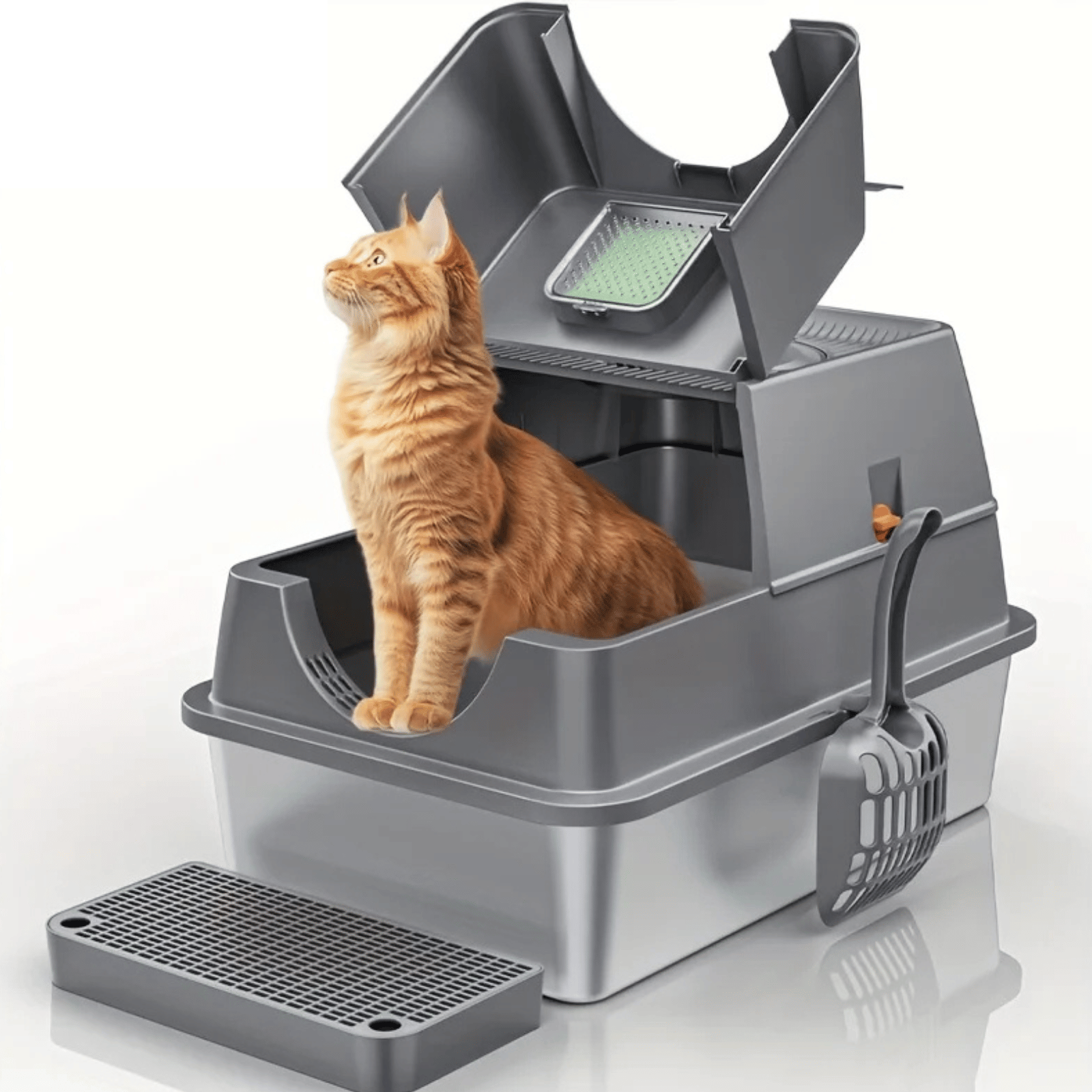 Kattenbak - RVS Kattenbak XXL - Inclusief Kattenbak schepje - Duke & Scoop