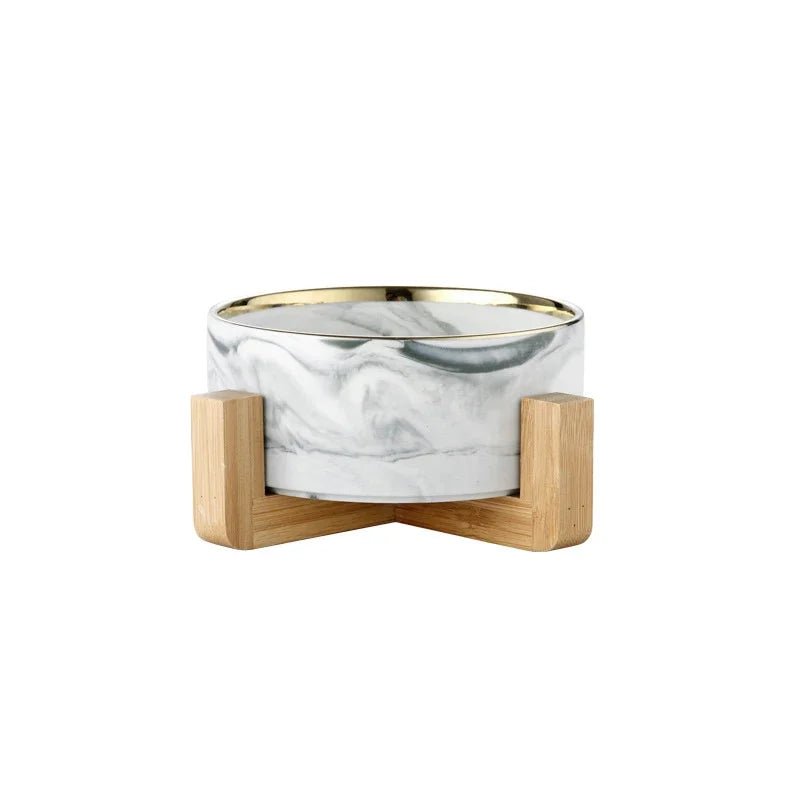 Marmeren, Keramische Kattenvoerbak met Houten Standaard - Duke & Scoop