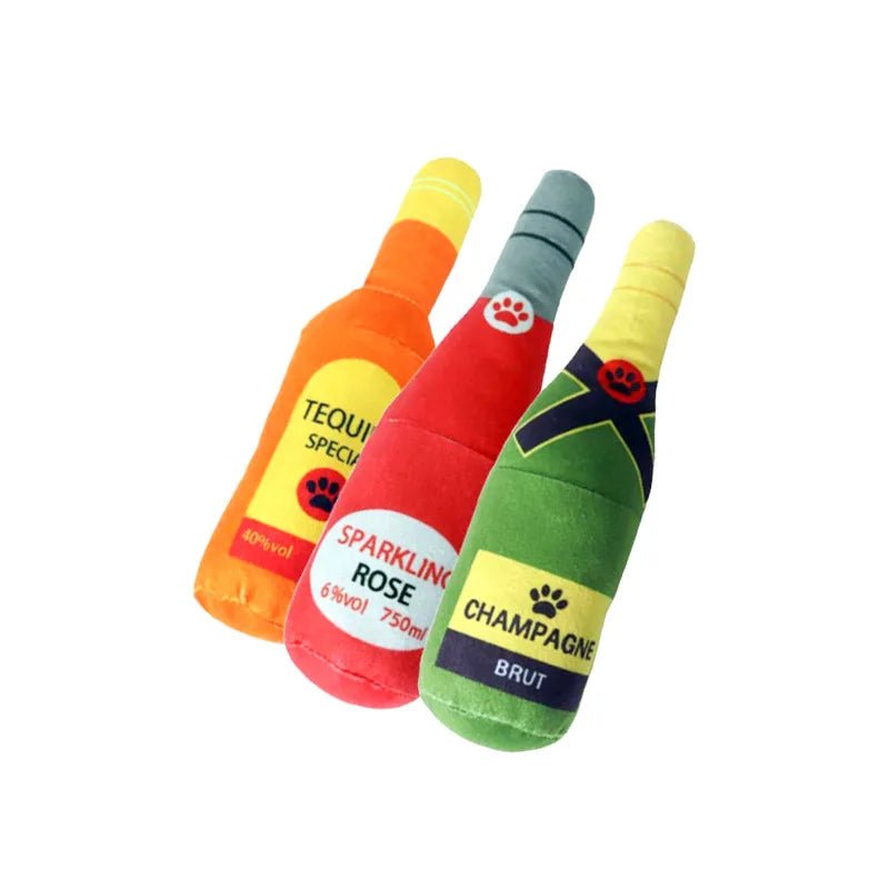 Pluche Hondenspeeltje Drankfles – Piepend Kauwspeelgoed - Duke & Scoop