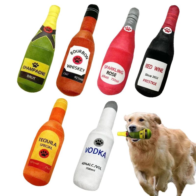 Pluche Hondenspeeltje Drankfles – Piepend Kauwspeelgoed - Duke & Scoop