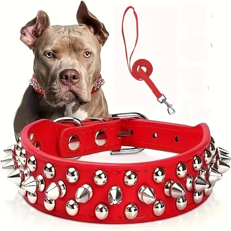 Stoere Leren Halsband met Spikes en Matching Riem - Duke & Scoop