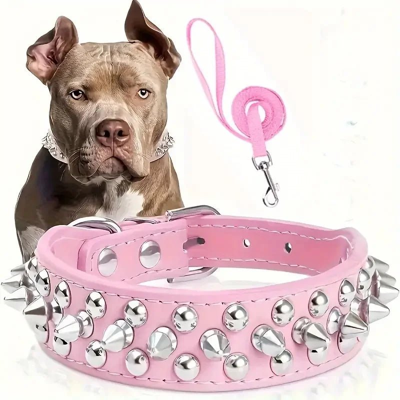 Stoere Leren Halsband met Spikes en Matching Riem - Duke & Scoop