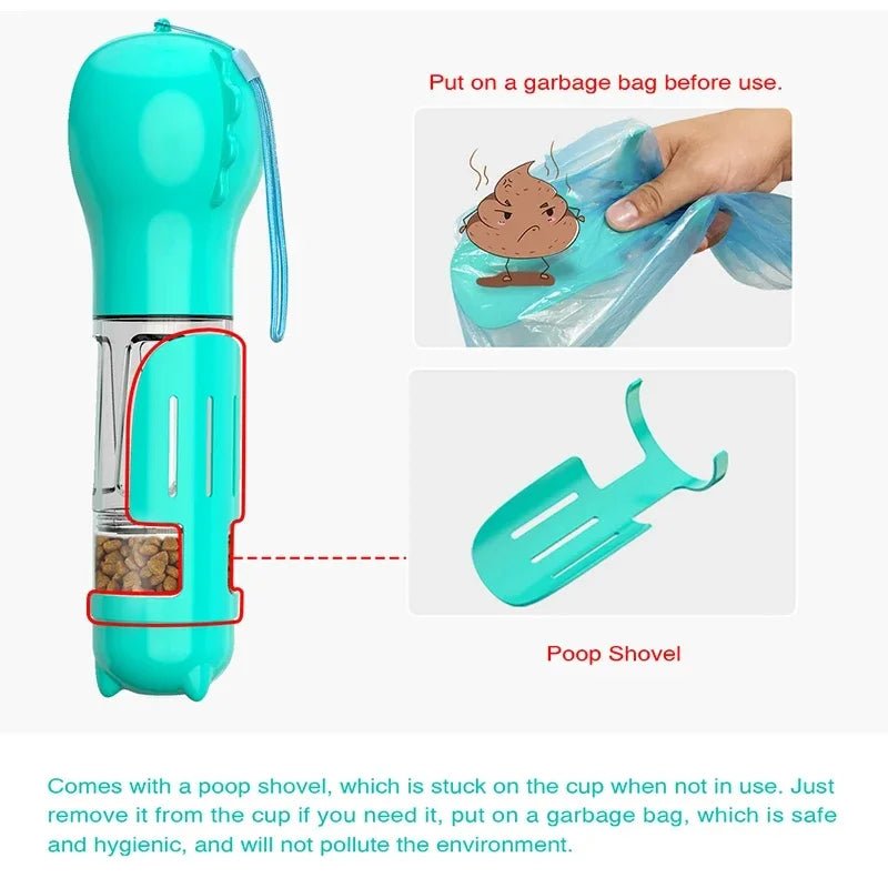 Draagbare 3 - in - 1 Waterfles voor Hond – Drinkbak & Poepzakhouder - Duke & Scoop