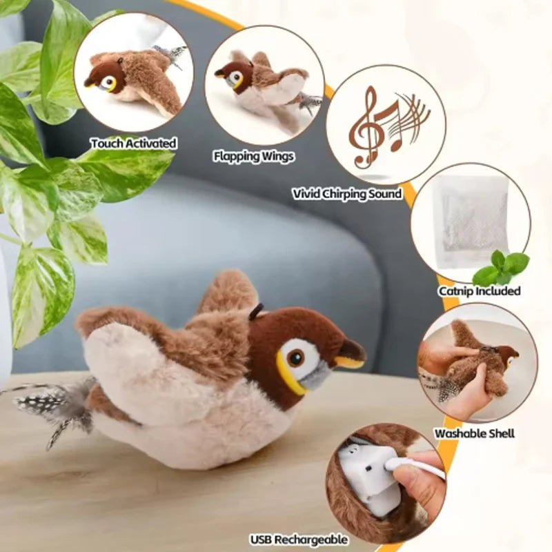 Interactief Speelgoed Kat – Knuffel Kat Vogel Speelgoed Met Geluid en Beweging - Duke & Scoop