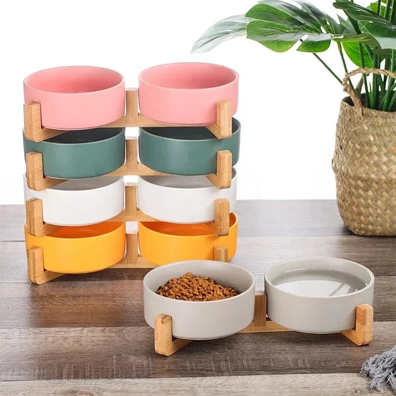 Keramische Voerbak met Houten Standaard - Duke & Scoop