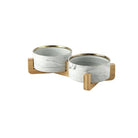 Marmeren, Keramische Kattenvoerbak met Houten Standaard - Duke & Scoop