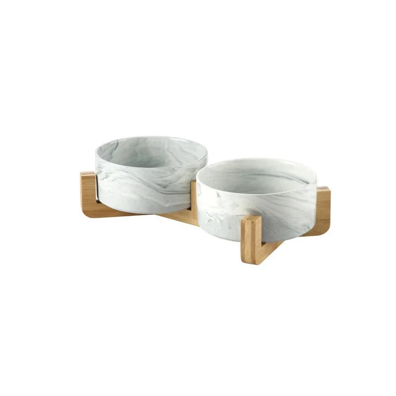 Marmeren, Keramische Kattenvoerbak met Houten Standaard - Duke & Scoop