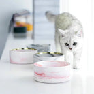Marmeren, Keramische Kattenvoerbak met Houten Standaard - Duke & Scoop