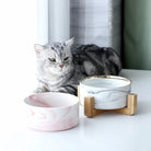 Marmeren, Keramische Kattenvoerbak met Houten Standaard - Duke & Scoop