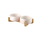 Marmeren, Keramische Kattenvoerbak met Houten Standaard - Duke & Scoop