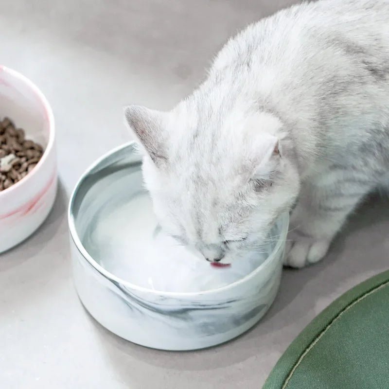 Marmeren, Keramische Kattenvoerbak met Houten Standaard - Duke & Scoop