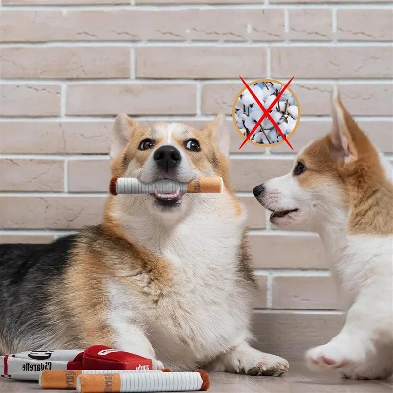 Hunde Zigaretten Spielzeug Set – 3 Plüsch-Zigaretten Mit Quietscher & 1 Zigarettenbox, Für Kleine & Mittlere Hunde