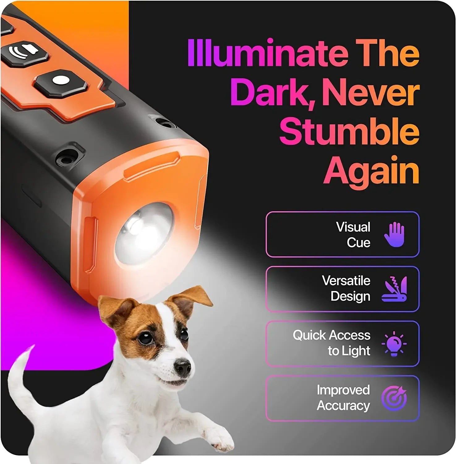 Ultrasone Anti Blaf Trainer met LED Zaklamp – Zwart/Oranje/Grijs – Oplaadbare Honden Afweerapparaat - Duke & Scoop
