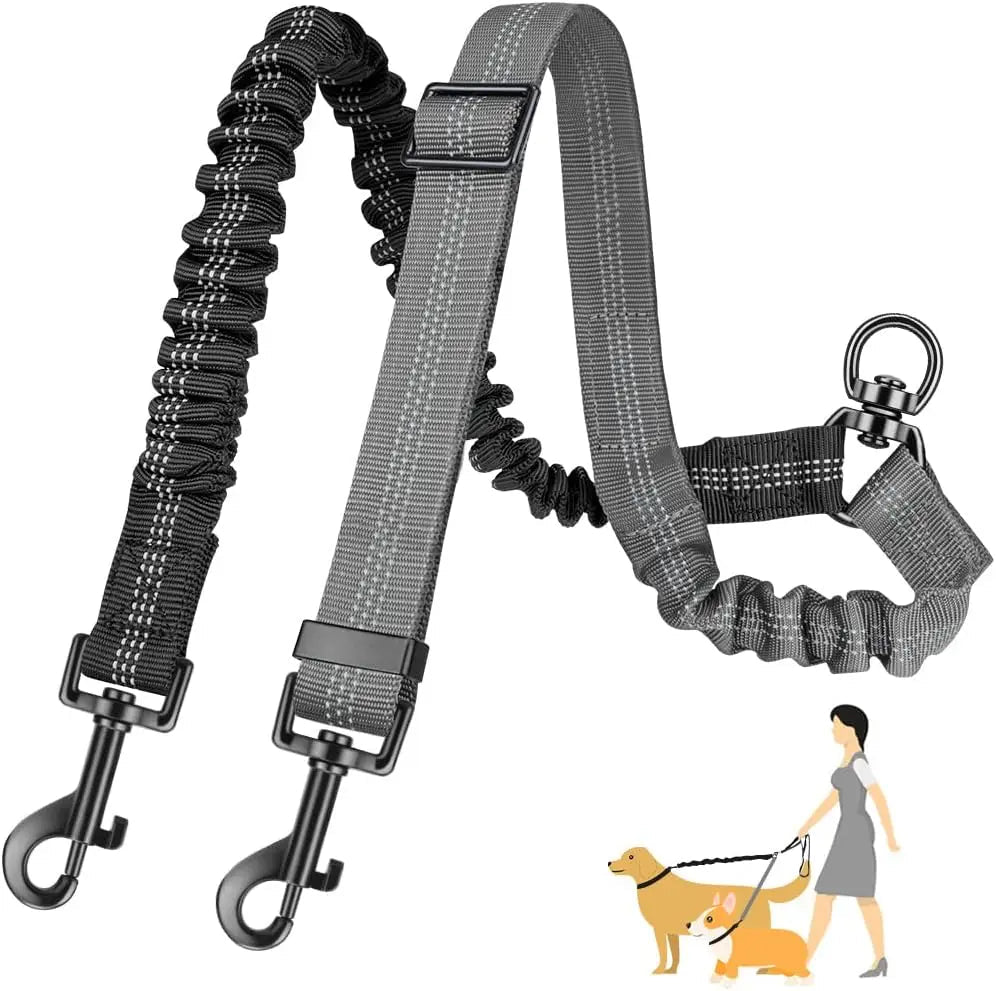 Verstelbare Duo Hondenriem met Comfortabele Bungee - Duke & Scoop
