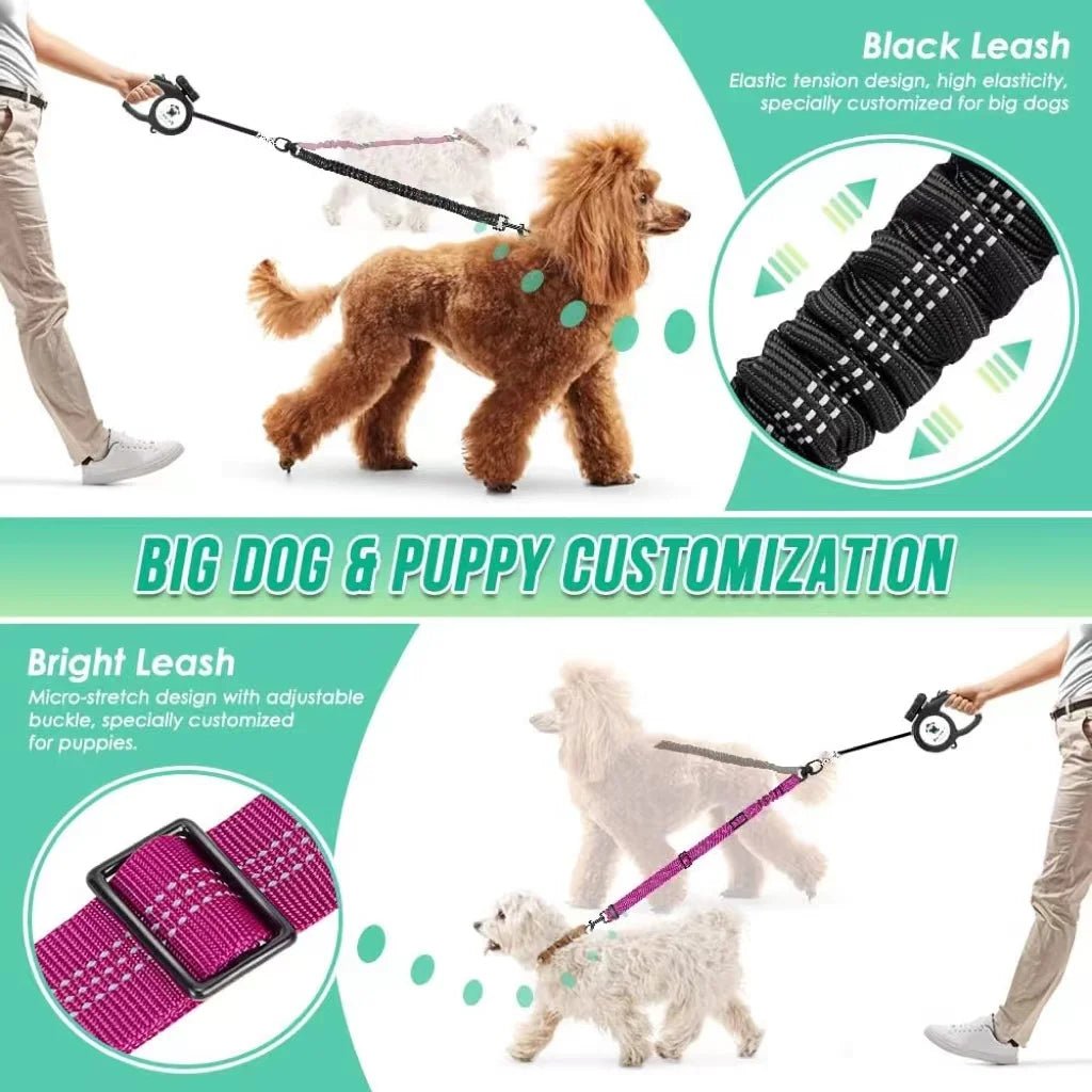 Verstelbare Duo Hondenriem met Comfortabele Bungee - Duke & Scoop